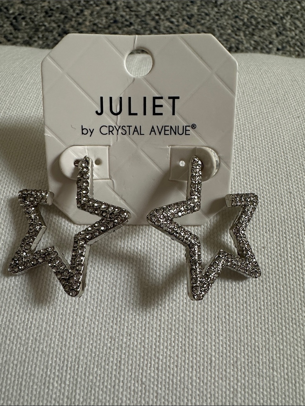 Juliet by Crystal Avenue Silver Star Hoop Earrings with Crystals